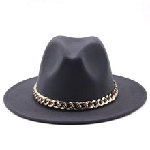 Load image into Gallery viewer, Elegant Green Fedora Hats Women Men Fedora Hats Wide Brim Fedora Hat Summer Chain Band Jazz Hats Winter Autumn Gentleman Outdoor Hat