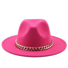 Load image into Gallery viewer, Elegant Green Fedora Hats Women Men Fedora Hats Wide Brim Fedora Hat Summer Chain Band Jazz Hats Winter Autumn Gentleman Outdoor Hat