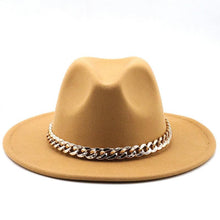 Load image into Gallery viewer, Elegant Green Fedora Hats Women Men Fedora Hats Wide Brim Fedora Hat Summer Chain Band Jazz Hats Winter Autumn Gentleman Outdoor Hat