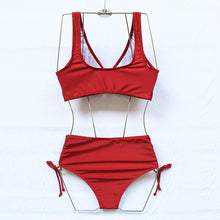 Load image into Gallery viewer, Elegant High Waist Bikini Set Push Up Swimwear Women Swimsuits New Black Bathing Suit Twist Women's High Waist Bikini Twist Front Tie Back 2 Piece Lace Up Summer Swimsuits