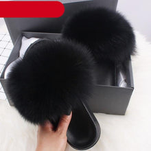 Load image into Gallery viewer, Elegant Indoor Fur Slippers For Women Fur Slides Flip Flops Beach Plush Fluffy Furry Slippers Furry Fuzzy Slides Open Toe Fluffy Slides Fox Fur Feather Sandals Fur Slip On Shoes For Women