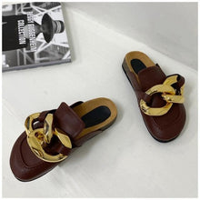 Load image into Gallery viewer, Elegant Metal Chain Design Women Slipper Closed Toe Slip On Shoes Round Toe Low Heels Casual Slides Shoes Flats Loafer Gold Chain Casual Shoes Slip On Women's Slide Sandals Slipers