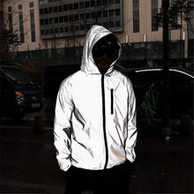 Load image into Gallery viewer, Elegant Modern Reflective Plus Size Jacket Men Spring Autumn Windbreaker Packable Jacket Male Hooded Coats Hooded Fluorescent Clothing Reflective Jacket Coat Fashion Running Jacket
