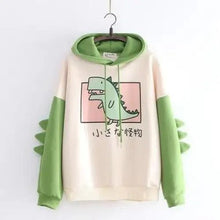 Load image into Gallery viewer, Elegant Oversized Hoodies Women Fashion Splice Dinosaur Print Sweatshirt Tops Casual Long Sleeve Clothes casualSpring Autumn Long Sleeve Dinosaur Sweatshirt Cartoon Design Cute Hoodies for Teens Girls