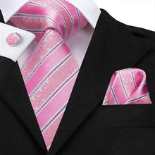 将图片加载到图库查看器,Elegant Pink Silk Necktie Pocket Square Cufflinks Set Elegant Men's Fashion Wedding Ties For Men And Daily Wear Ties