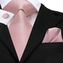将图片加载到图库查看器,Elegant Pink Silk Necktie Pocket Square Cufflinks Set Elegant Men's Fashion Wedding Ties For Men And Daily Wear Ties