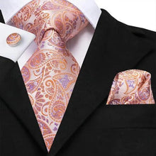 将图片加载到图库查看器,Elegant Pink Silk Necktie Pocket Square Cufflinks Set Elegant Men's Fashion Wedding Ties For Men And Daily Wear Ties