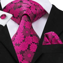 将图片加载到图库查看器,Elegant Pink Silk Necktie Pocket Square Cufflinks Set Elegant Men's Fashion Wedding Ties For Men And Daily Wear Ties