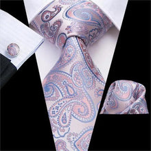 将图片加载到图库查看器,Elegant Pink Silk Necktie Pocket Square Cufflinks Set Elegant Men's Fashion Wedding Ties For Men And Daily Wear Ties