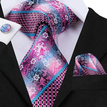 将图片加载到图库查看器,Elegant Pink Silk Necktie Pocket Square Cufflinks Set Elegant Men's Fashion Wedding Ties For Men And Daily Wear Ties