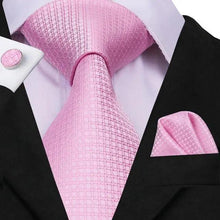 将图片加载到图库查看器,Elegant Pink Silk Necktie Pocket Square Cufflinks Set Elegant Men's Fashion Wedding Ties For Men And Daily Wear Ties