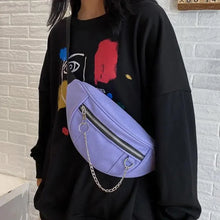 将图片加载到图库查看器,Elegant Purple Ladies Chain Waist Bag Canvas Fanny Pack Luxury Outdoor Chest Bag Phone Purse For Everyday Use