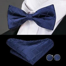 将图片加载到图库查看器,Elegant Silk Butterfly Business Bow Tie Pocket Square Cufflinks Set For Men Formal Wedding Bowtie Set For Office
