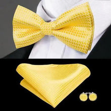 将图片加载到图库查看器,Elegant Silk Butterfly Business Bow Tie Pocket Square Cufflinks Set For Men Formal Wedding Bowtie Set For Office