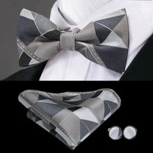 将图片加载到图库查看器,Elegant Silk Butterfly Business Bow Tie Pocket Square Cufflinks Set For Men Formal Wedding Bowtie Set For Office