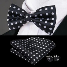 将图片加载到图库查看器,Elegant Silk Butterfly Business Bow Tie Pocket Square Cufflinks Set For Men Formal Wedding Bowtie Set For Office