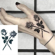 Load image into Gallery viewer, Elegant Small Waterproof Temporary Tattoo Sticker Makeup Flame Finger Black Square Rose Flower High Quality Design For Womens
