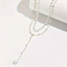 Load image into Gallery viewer, Elegant Vintage Style Double-Layer Pendant Necklace with Imitation Pearl Accents and Tassel Drop