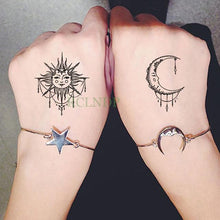 将图片加载到图库查看器,Elegant Waterproof Tattoo Sticker Sun Moon Fake Tatto Fashion Moon Temporary Fun Sun Wave Magic Tatoos For Womens Mens