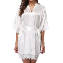 Load image into Gallery viewer, Elegant White Short Soft Women Bathrobes Vintage Design Sleepwear Lightweight Bridesmaid Robes Comfortable Ladies Bathrobe