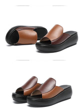 Load image into Gallery viewer, Elegant Woman Platform Slippers Summer Women Genuine Leather Slipper High Heel Shoes Women Outdoor Beach Slippers Wedge Sandals Shoes Loafers Walking Slip On Shoes Breathable Lightweight Work Comfortable Slippers