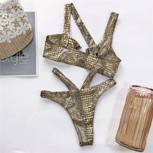 将图片加载到图库查看器,Elegant Women Bandage Swimwear Women Snake Bikini Swimsuit Female Gold Bikini Set Bathing Suit Swim Wear Women Shiny Bikini String Two Pieces Swimsuit Female Swimwear