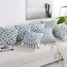 将图片加载到图库查看器,Embroidered Geometric Pillow Cover 100% Cotton Woolen Cushion Cover Modern Nordic Style Pink Blue Pillow Cover For Home Decor Embroidery Cushion Cover Decorative Throw Pillow Cover Geometric Invisible Pillow Cover for Living Room 45X45CM