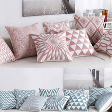 将图片加载到图库查看器,Embroidered Geometric Pillow Cover 100% Cotton Woolen Cushion Cover Modern Nordic Style Pink Blue Pillow Cover For Home Decor Embroidery Cushion Cover Decorative Throw Pillow Cover Geometric Invisible Pillow Cover for Living Room 45X45CM