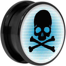 Load image into Gallery viewer, Blue Black Skull Black Anodized Screw Fit Plug Set 20mm
