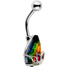 Load image into Gallery viewer, Aurora Gem Teardrop Lotus Flower Belly Ring
