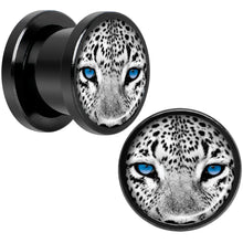 Load image into Gallery viewer, Black White Leopard Eyes Black Anodized Screw Fit Plug Set 00G