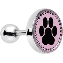 Load image into Gallery viewer, 16G Black on Pink Paw Print Tragus Cartilage Earring