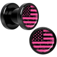 Load image into Gallery viewer, Pink American Flag Black Anodized Screw Fit Plug Set 2G