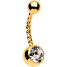 Load image into Gallery viewer, Clear Gem Gold Tone IP Seriously Twisted Belly Ring