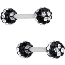 Load image into Gallery viewer, 5/8 Clear Black CZ Gem Two Tone Stripe Barbell Nipple Ring Set