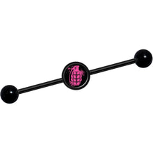 将图片加载到图库查看器,14G Pink Grenade Black Industrial Barbell 37mm