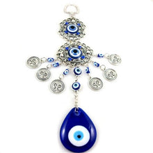 Load image into Gallery viewer, Evil Eye Wind Chimes Home Wall Hanging Decor Blue Evil Eye Wall Hanging Ornament With Round Eye Design Metal Home Decor Protection And Good Luck Charm Gift Blessing Protection Gift Dream Catcher Blue Rhinestone Wind Chimes