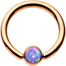 Load image into Gallery viewer, 3/8 Purple Faux Opal 4mm Disc Rose Gold IP BCR Captive Ring