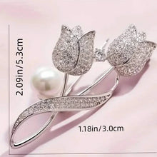 Load image into Gallery viewer, Exquisite Tulip-Shaped Faux Pearl Brooch Adorned with Artificial Diamond