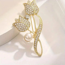 Load image into Gallery viewer, Exquisite Tulip-Shaped Faux Pearl Brooch Adorned with Artificial Diamond
