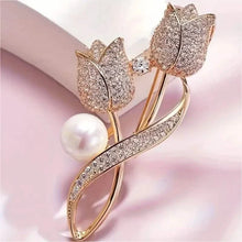 Load image into Gallery viewer, Exquisite Tulip-Shaped Faux Pearl Brooch Adorned with Artificial Diamond