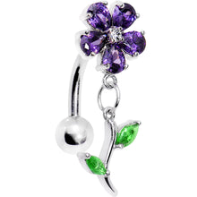 将图片加载到图库查看器,Purple Green Gem Flower Power Top Mount Dangle Belly Ring