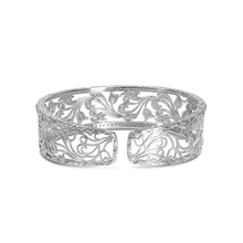 将图片加载到图库查看器,18K White Gold 3 1/4 Cttw Pave Diamond Openwork Floral Filigree Swirl Bangle Cuff Bracelet (H-I Color, VS2-SI1 Clarity)