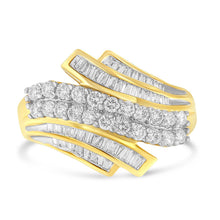 Load image into Gallery viewer, 10K Yellow Gold 1.0 Cttw Round & Baguette Cut Diamond 64 Stone Bypass Style Channel Set Modern Statement Ring (H-I Color, SI1-SI2 Clarity) - Size 6