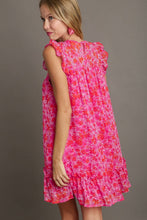 Load image into Gallery viewer, Pink Full Size Smocked Detail Floral Ruffle Cap Sleeve Dress Plus Size Glamorous & Feminine Dress
