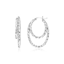 将图片加载到图库查看器,Sterling Silver Double Oval Textured Hoop Earrings