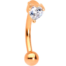 Load image into Gallery viewer, 5/16 Clear Heart CZ Gem Rose Gold IP Fashionista Curved Eyebrow Rook Earring