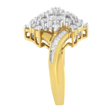 Load image into Gallery viewer, 10K Yellow Gold Round And Baguette Cut Diamond Cluster Ring (1 1/10 Cttw, H-I Color, SI2-I1 Clarity) - Size 7