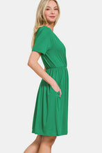 Load image into Gallery viewer, Surplice Short Sleeve Brushed DTY Dress – Elegant, Chic Surplice Neckline, Soft Brushed Fabric, Perfect for Day-to-Night Wear