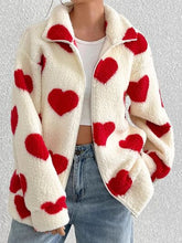 Load image into Gallery viewer, Cute Heart Zip Up Drop Shoulder Furry Jacket Cozy & Trendy Cold-Weather Essential Warm Soft Winter Jacket For Your Girl